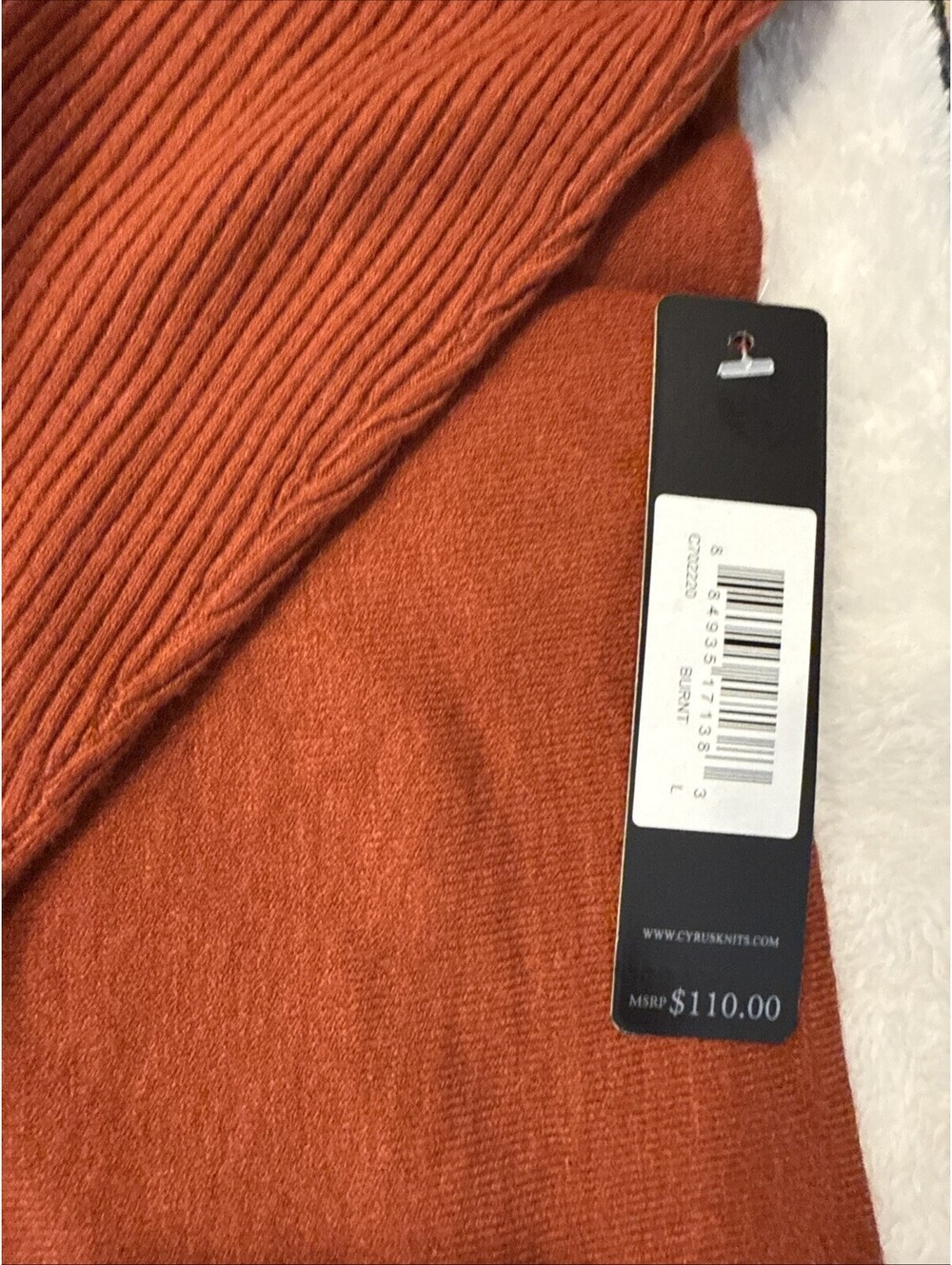 Cyrus Women's Ribbed Turtleneck Fringe Long Sleeve Sweater L Burnt Orange NWT - Picture 2 of 9